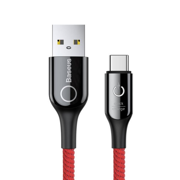 Cable Baseus C-shaped Cable USB-C LED QC 3.0 1m<span> - </span>Red