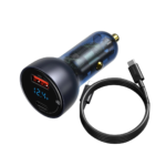 Car charger Baseus Particular Digital Display QC+PPS Car Charger 65W With Mini White USB-C Cable With E-mark Chip 1m 100W