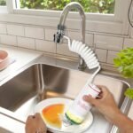 Water Power Self-Rotating Dish Brush with Soap Dispenser and 3 Replaceable Brush Heads