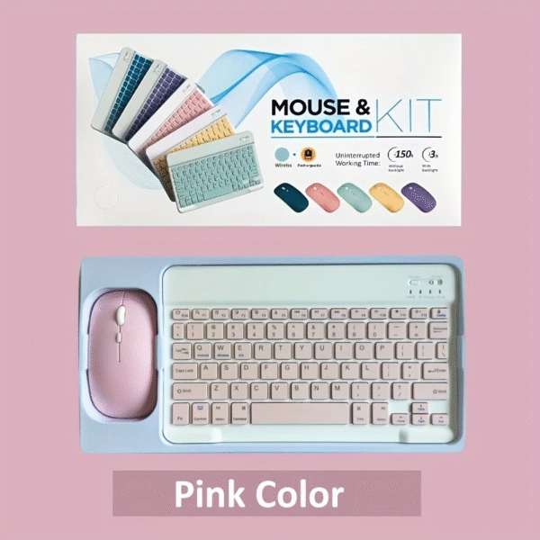 Rechargeable Bluetooth Mouse and Keyboard Kit – Multi-Device Compatible Arabic and English - pink