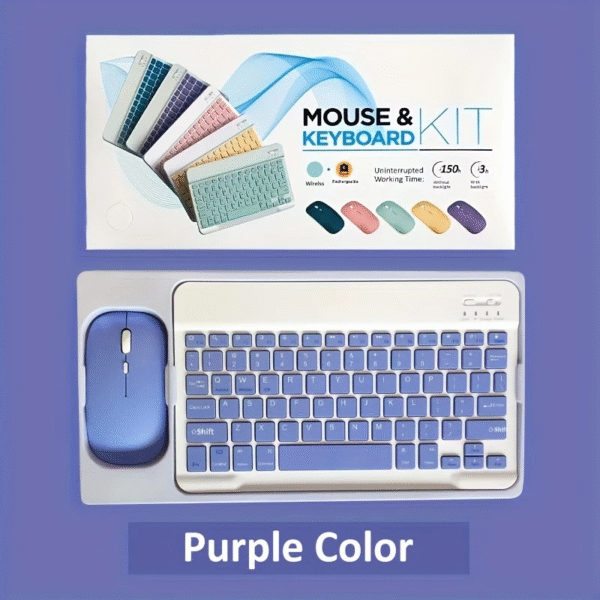 Rechargeable Bluetooth Mouse and Keyboard Kit – Multi-Device Compatible Arabic and English - purple