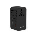 COTECi Universal Travel Adapter 100W (PD | PPS | QC3.0) – GaN Fast Charging with Auto-Retract USB-C Cable – Black