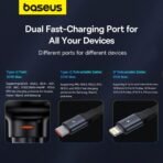 Baseus Enjoyment Pro Car Charger 55W with Retractable iPhone Cable - Image 2