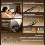 ⁦Remax C25 Lightning to 3.5mm AUX Audio Cable – Braided 1.2m (Black)⁩ - الصورة ⁦3⁩