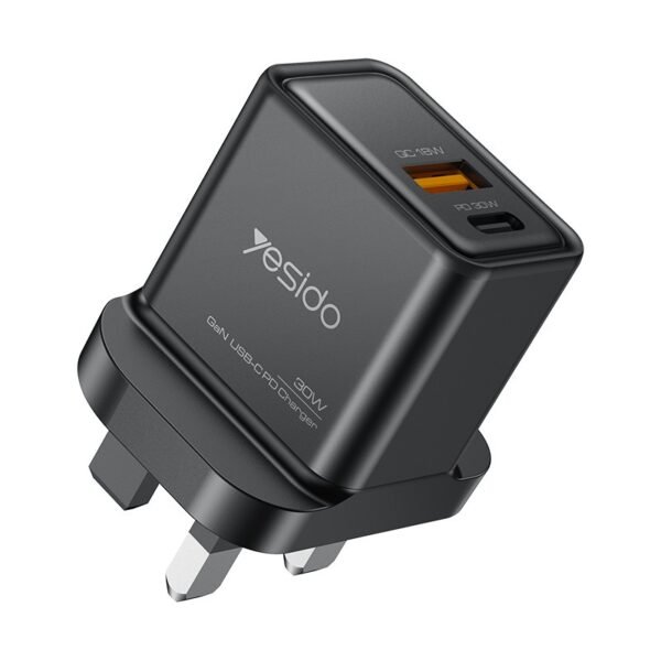Yesido 30W GaN Fast Charging Wall Charger – Dual Port (USB-C + USB-A), UK Plug