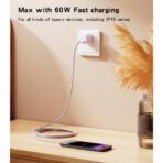 ⁦Yesido Type-C to Type-C 60W Fast Charging Data Cable⁩ - الصورة ⁦3⁩