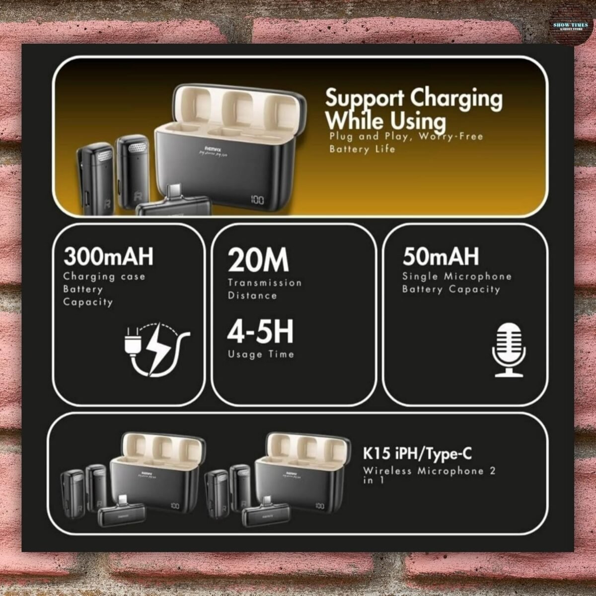 Remax One-To-Two Wireless Microphone Type-C Plug With 2 Drag K15 - Image 2