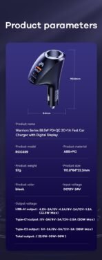 ⁦Remax Digital Display Car Charger 2C+1A Fast Charger RCC339⁩ - الصورة ⁦2⁩