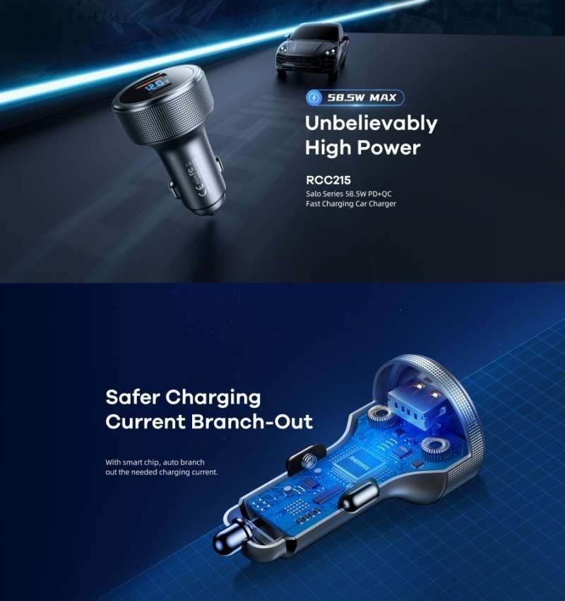 Remax - Salo Series 58.5W PD+QC Car Charger & Dual Port with Voltage Display - Image 4