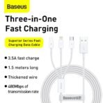 Baseus Superior Series USB to Micro+Lightning+Type-C Cable – 1m, 3.5A Fast Charging - Image 9