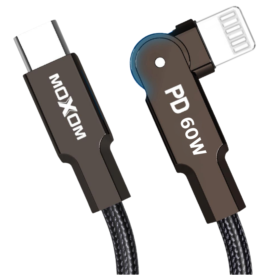 Copy of Mohamed Talabat Template (1080 x 1080) Moxom Type-C To Lightning PD 60W LED Fast Charging 180 Rotation Data Cable MX-CB211 - Image 1