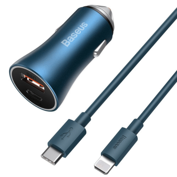 Baseus Dual Quick Charger Car Charger U+C 40W with Type-C to Lightning Cable