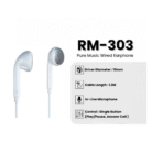 ⁦Remax Pure Music Stereo AUX Earphone With Mic RM-303 ( Black - White )⁩ - الصورة ⁦3⁩