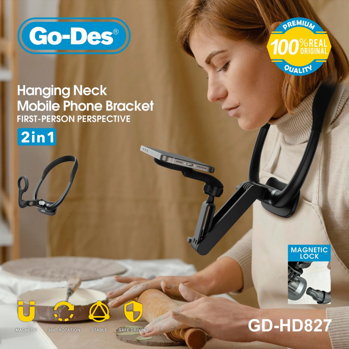 Go-Des Hanging Neck Mobile Phone Bracket 2IN1 GD-HD827 - Image 3
