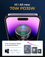 ⁦Joyroom 3-Port Car Charger 70W Dual+Usb Fast Charging Colourful Led Light JR-CL26⁩ - الصورة ⁦5⁩