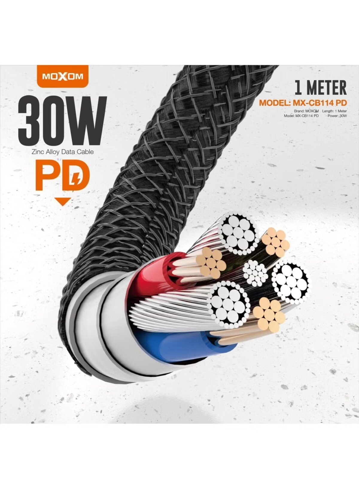 ⁦Moxom PD 1M Type-C to Lightning 30W MX-CB117 Fast Charging Cable⁩ - الصورة ⁦2⁩