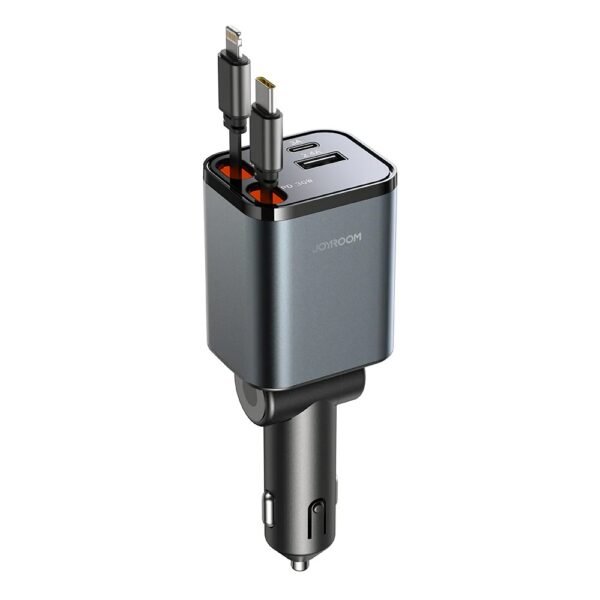 Joyroom 50W 4-IN-1 Retractable Car Charger Built-in Type-C & Lightning Dual Cables JR-CCL05
