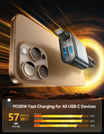 Joyroom 45W 3-in-1 Retractable Car Charger – Dark Grey – JR-CCL07 - Image 2
