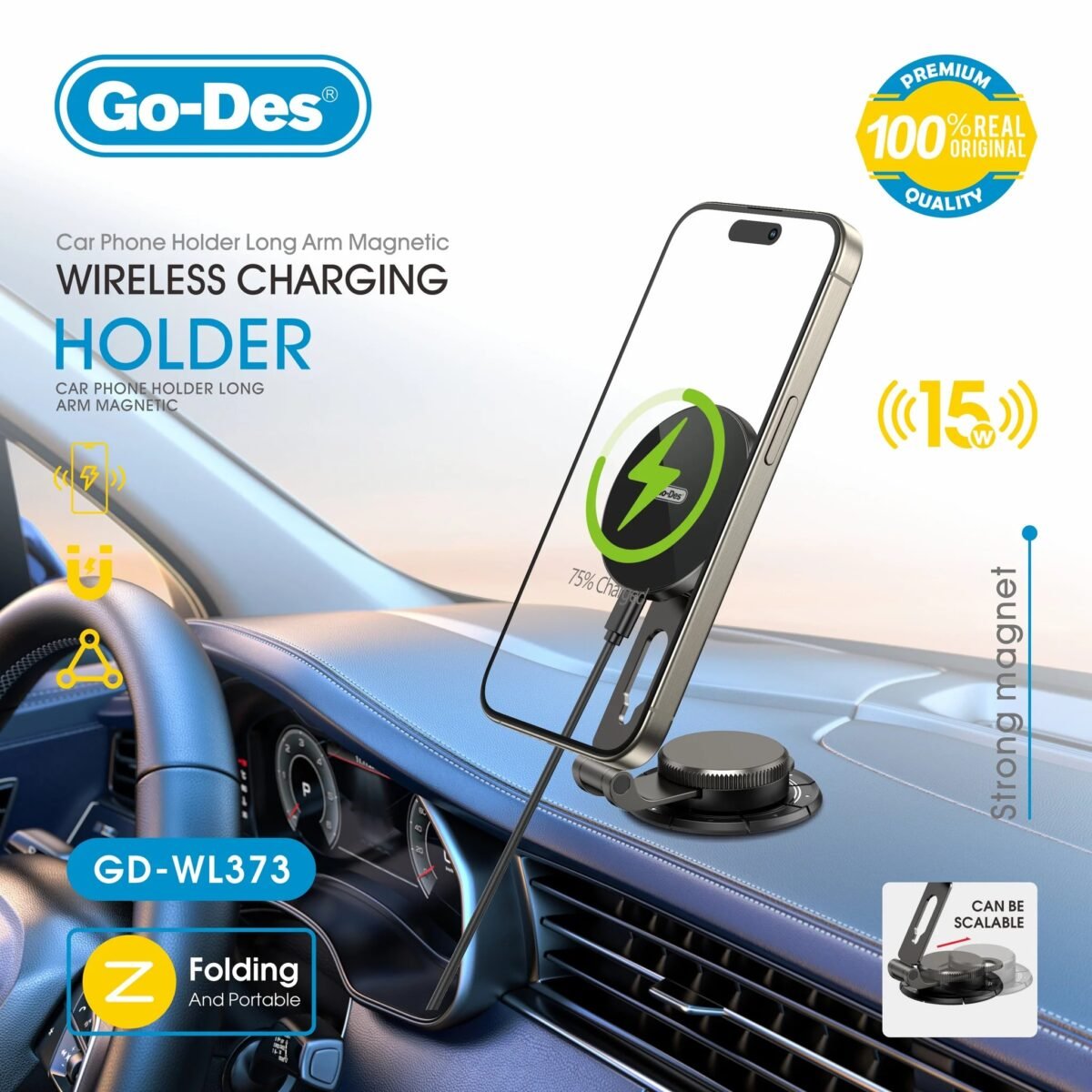 Go-Des Car Phone Holder Wirless Charging GD-WL373 - Image 2