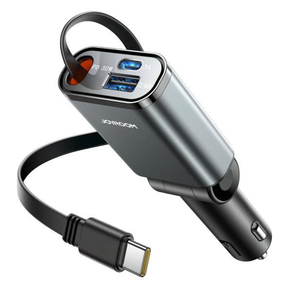 Joyroom 45W 3-in-1 Retractable Car Charger – Dark Grey – JR-CCL07