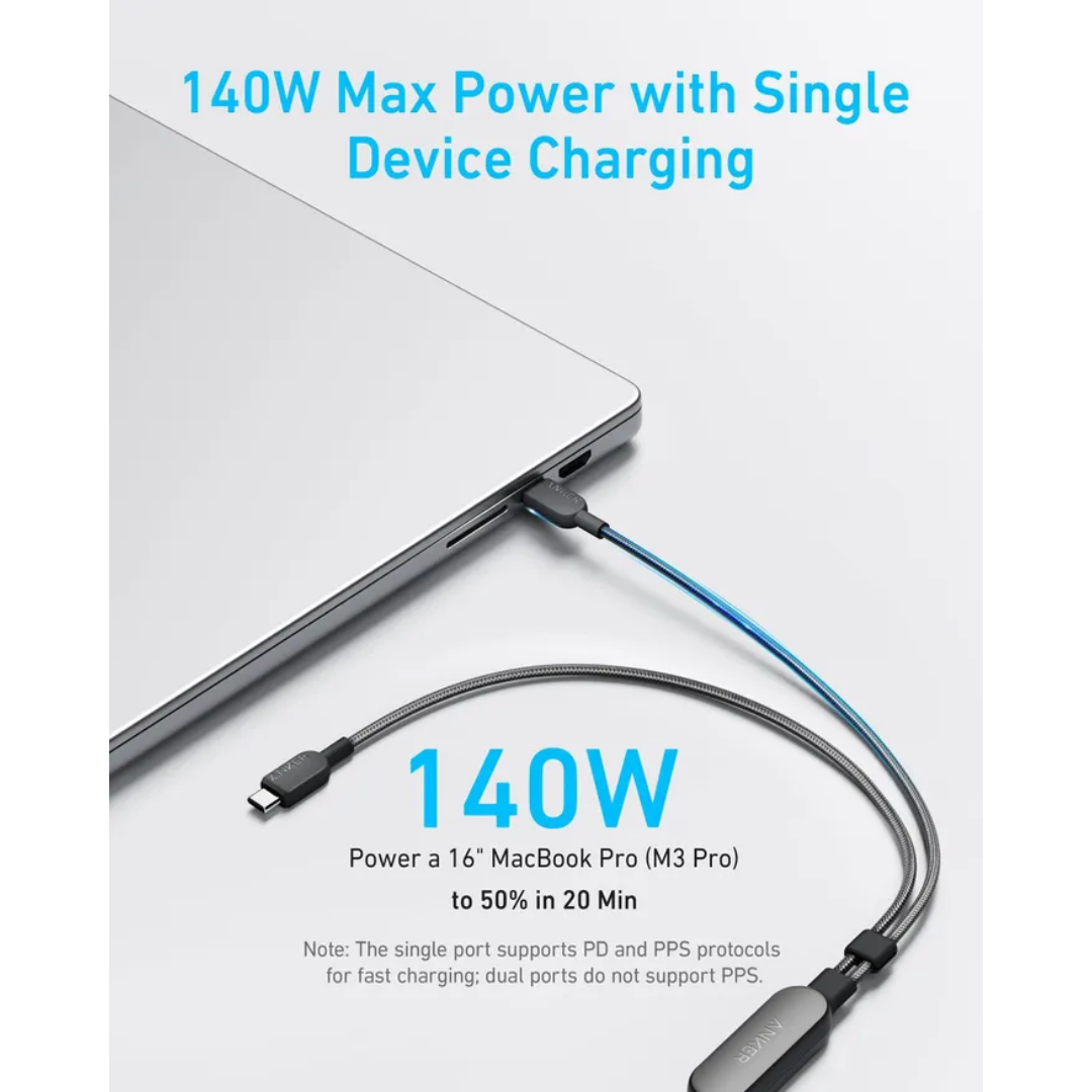1 ANKER 2IN1 USB-C TO USB-C 1.2METER (BLACK) 140W - Image 3