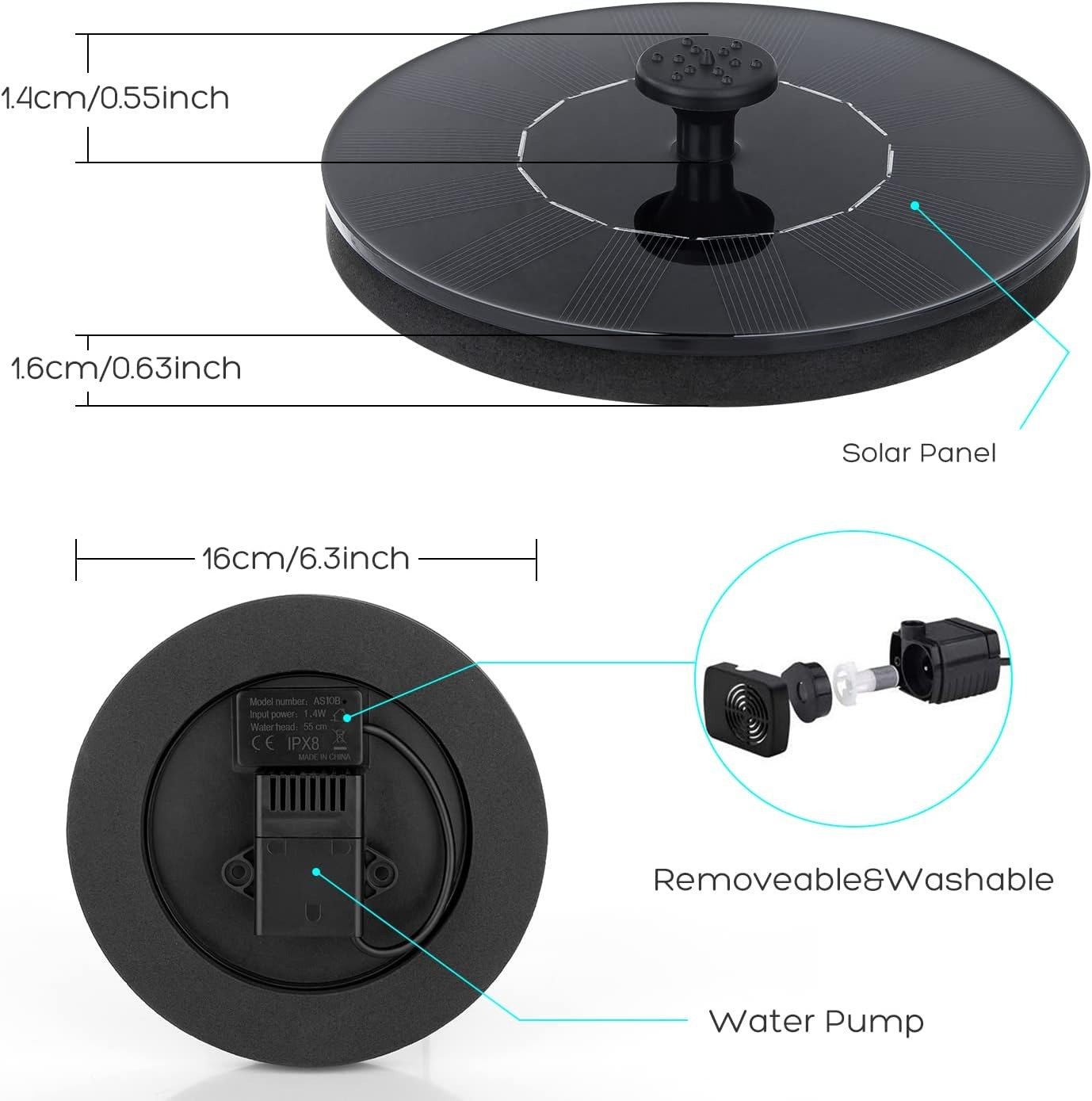 hh Solar-Powered Floating Fountain Pump – 6 Nozzles - Image 2