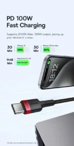 2PCS BUNDLE Baseus PD100W Fast Charging Type-C TO Type-C Cable 3.3FT - Image 3