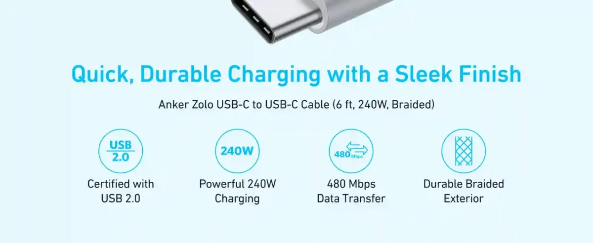 Anker Zolo USB-C to USB-C Cable 1.5m 240W - Image 5