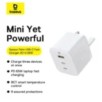 Baseus 65W Gan Adapter 2USB-C Port+USB-A Fast Charger - Image 2