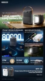 Remax Powerbank 80000 MAH PD 27W+QC 22.5W Fast Charging Black RPP-118 - Image 2