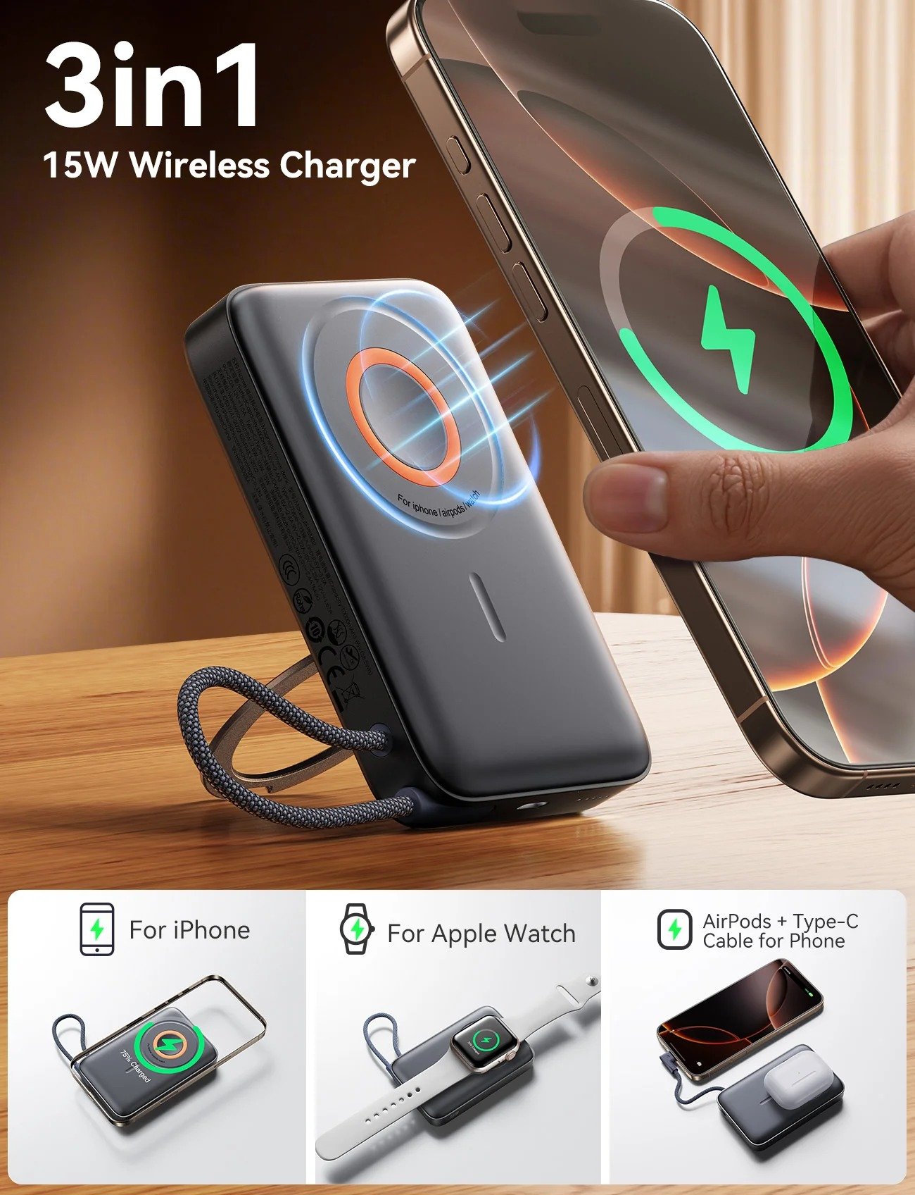 ⁦Joyroom 10000 MAH 22.5W 3-IN-1 Magnetic Wireless Powerbank JR-PBM02⁩ - الصورة ⁦4⁩