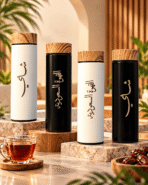 ⁦Smart Bottle Vaccum Flask 500ML Wood Design black and white⁩ - الصورة ⁦2⁩