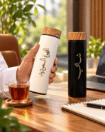 ⁦Smart Bottle Vaccum Flask 500ML Wood Design black and white⁩ - الصورة ⁦3⁩